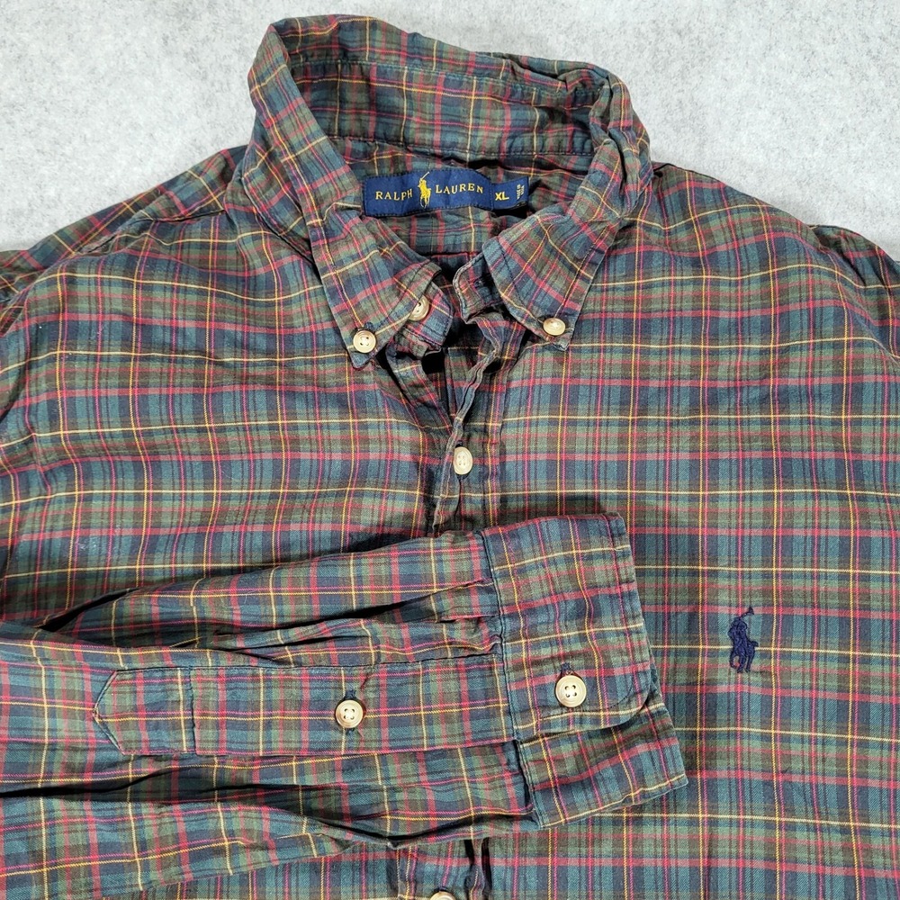 Ralph Lauren Plaid Long Sleeve Button‎ Up Shirt Mens XL Green Red Blue